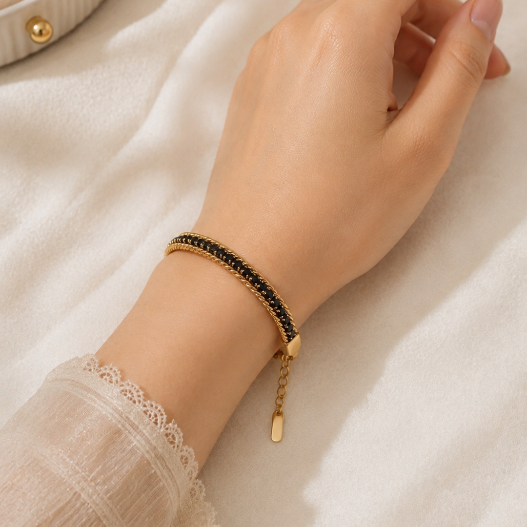 Black and Gold Double Chain Bracelet