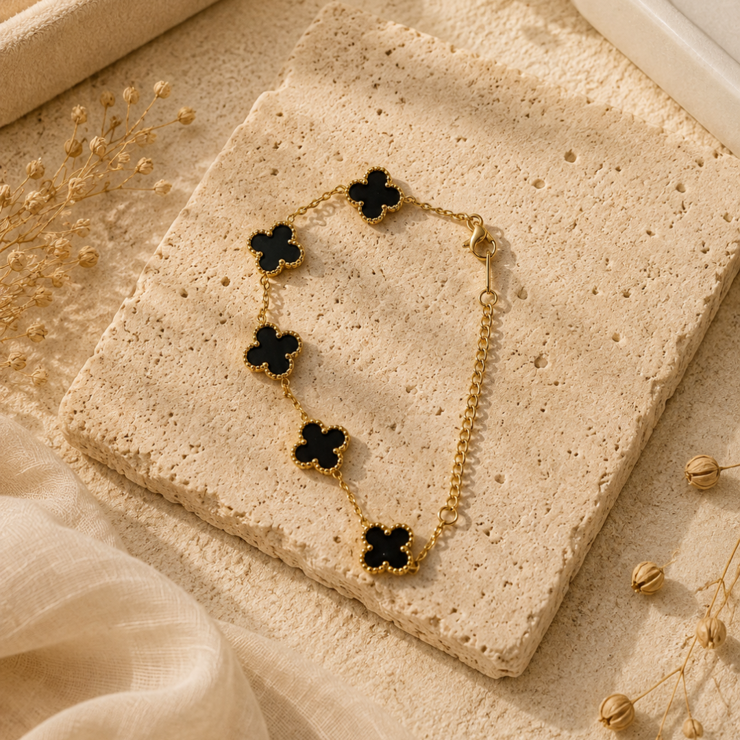 Golden Black Clover Charm Bracelet