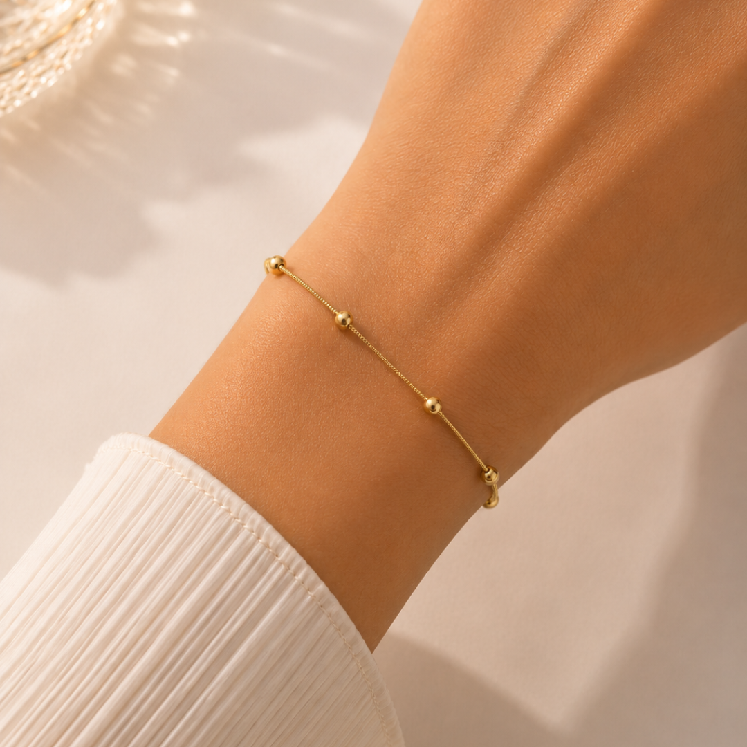 Delicate Golden Station Bead Bracelet
