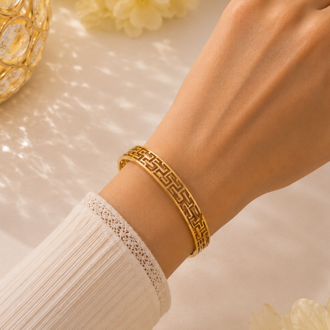 Golden Greek Key Pattern Bangle