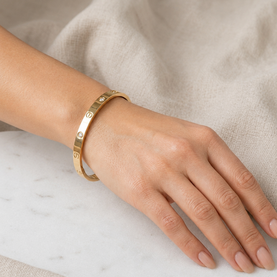 Golden Crystal Screw Motif Bangle