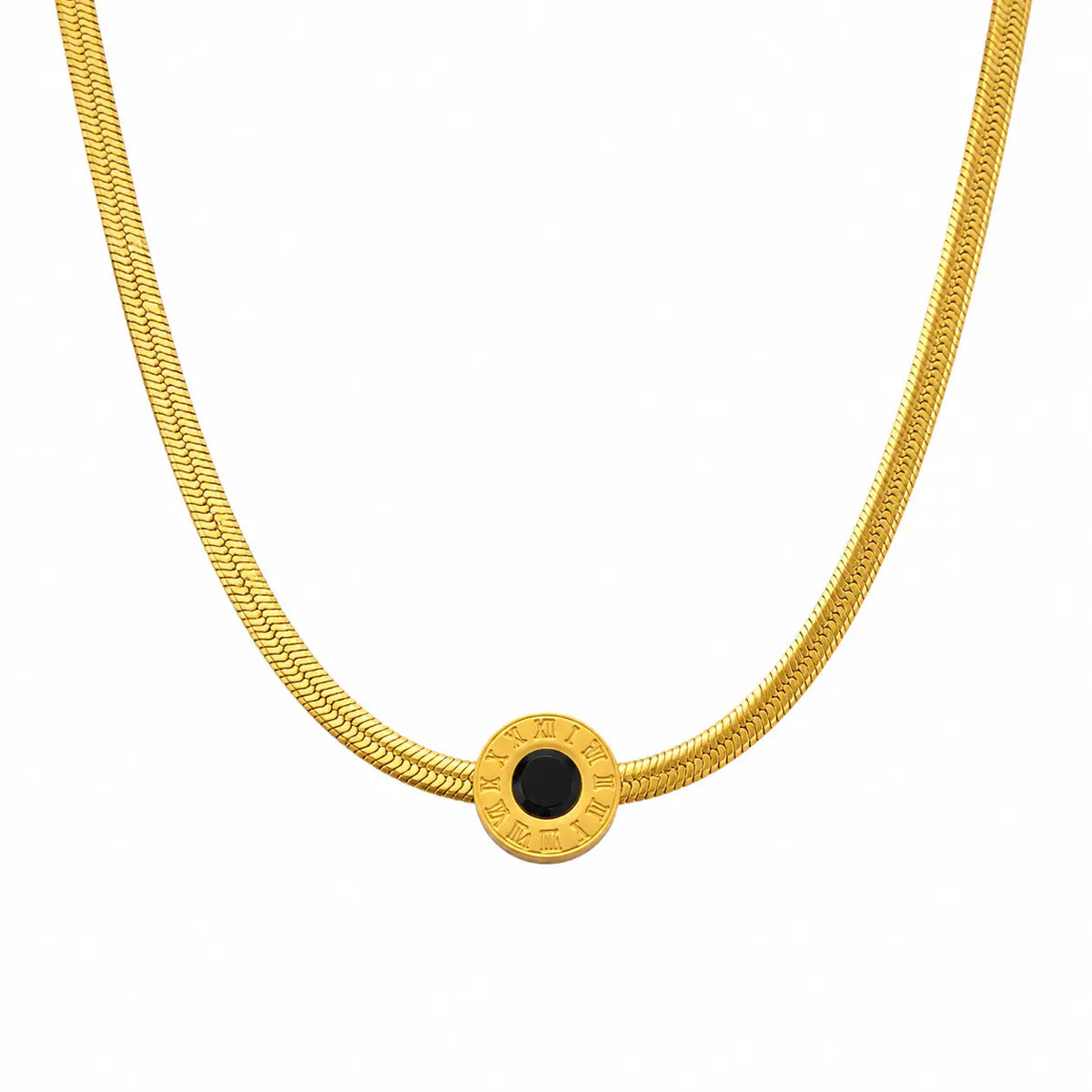 Golden Black Stone Circle Necklace