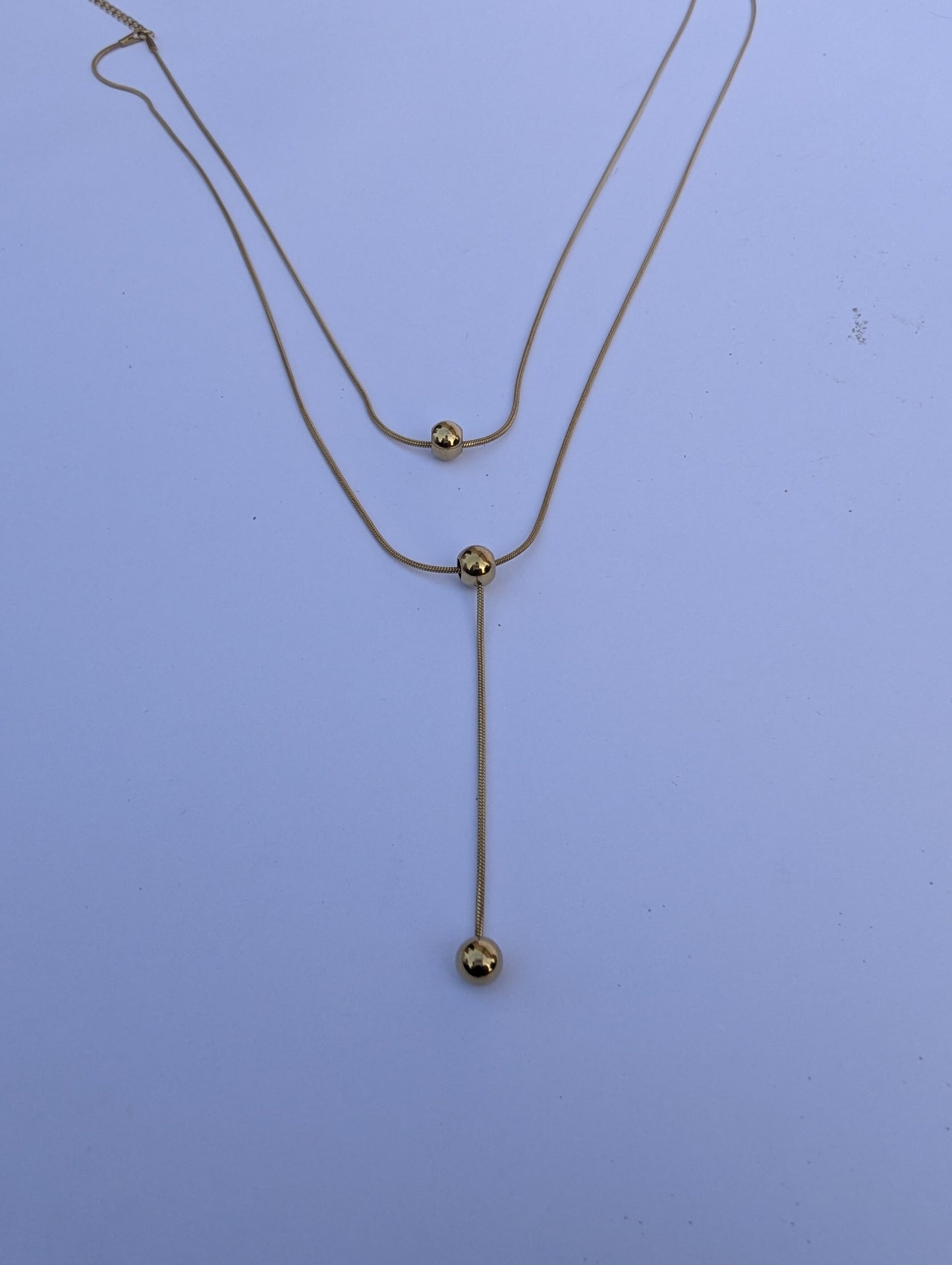 Double Layer Golden Y Drop Necklace in gold tone
