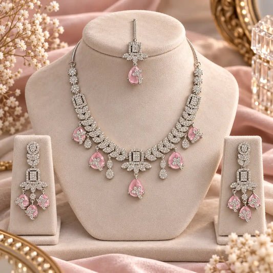 Blush Royale Signature Bridal Jewellery Set on ivory display