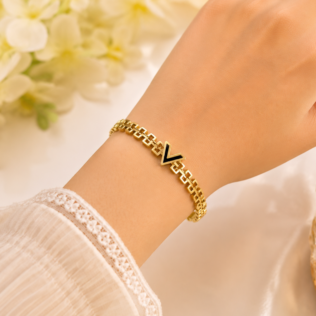 Golden V Emblem Link Bangle