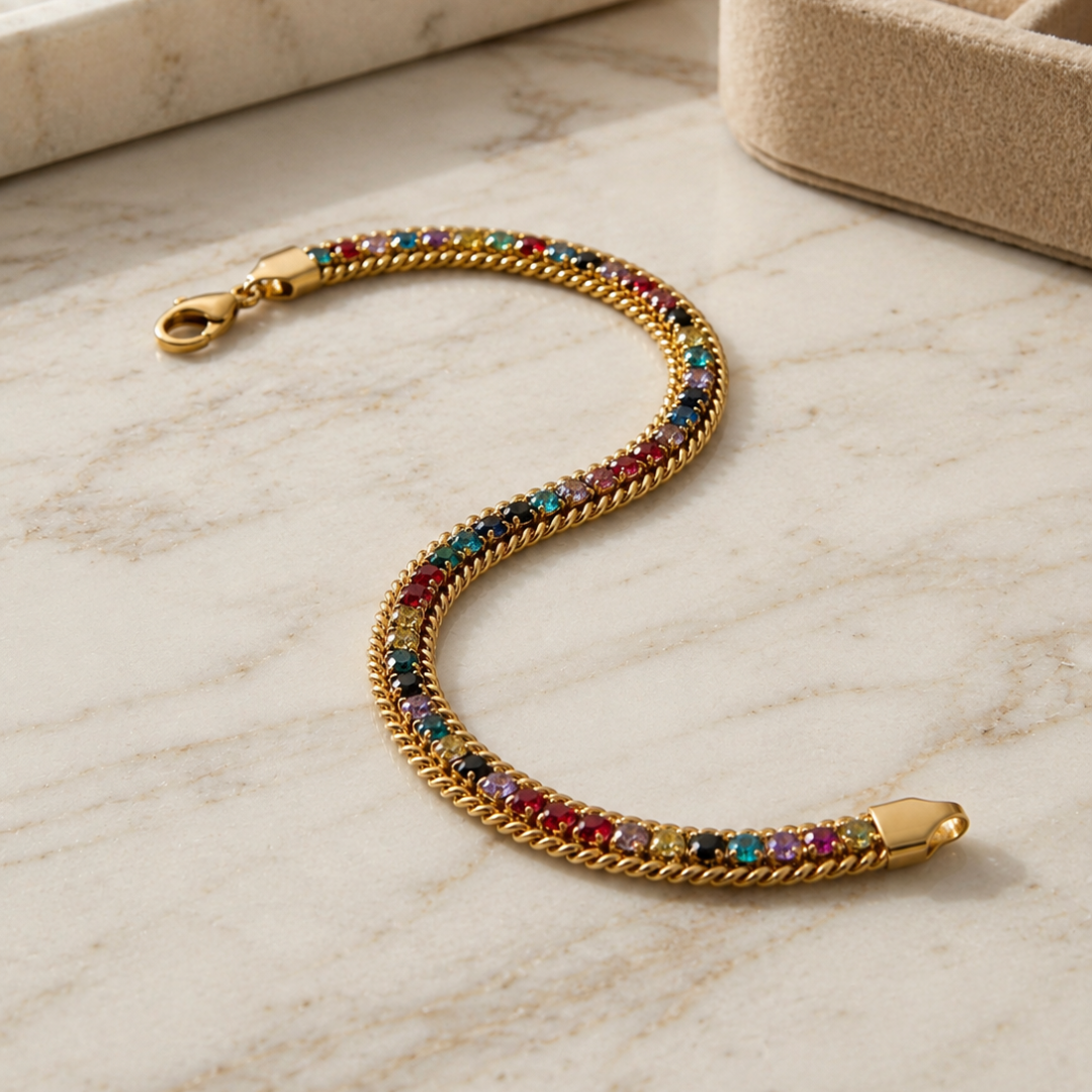 Golden Rainbow Crystal Chain Bracelet