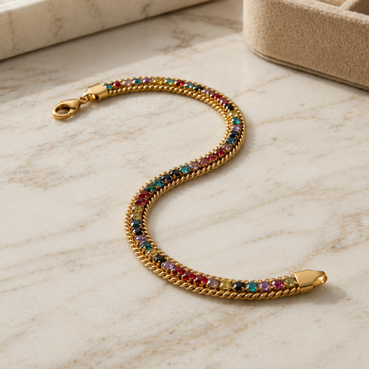 Golden Rainbow Crystal Chain Bracelet