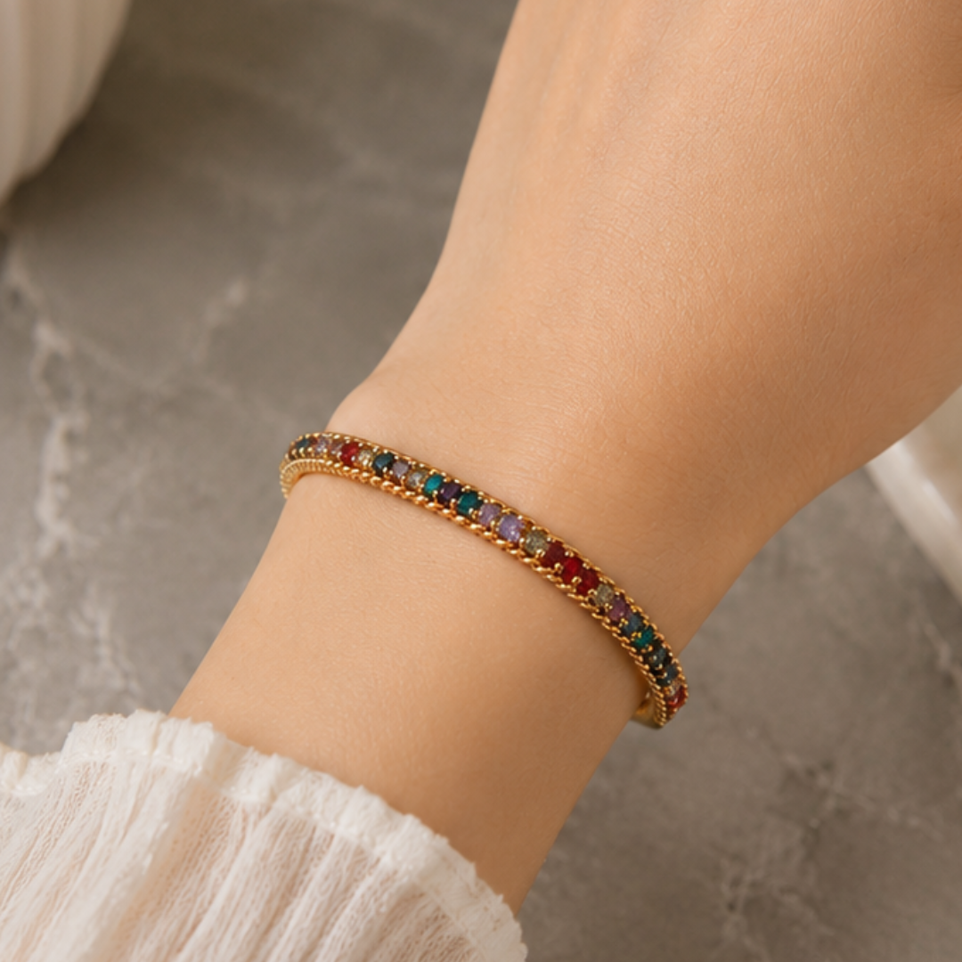 Golden Rainbow Crystal Chain Bracelet