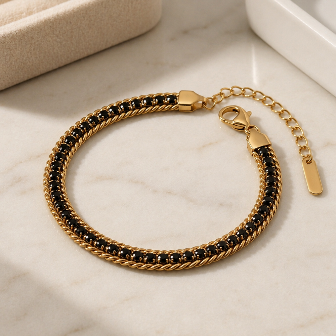 Black and Gold Double Chain Bracelet