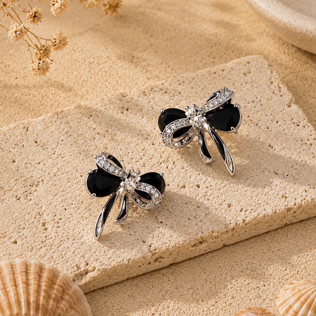 Midnight Bow Crystal Earrings
