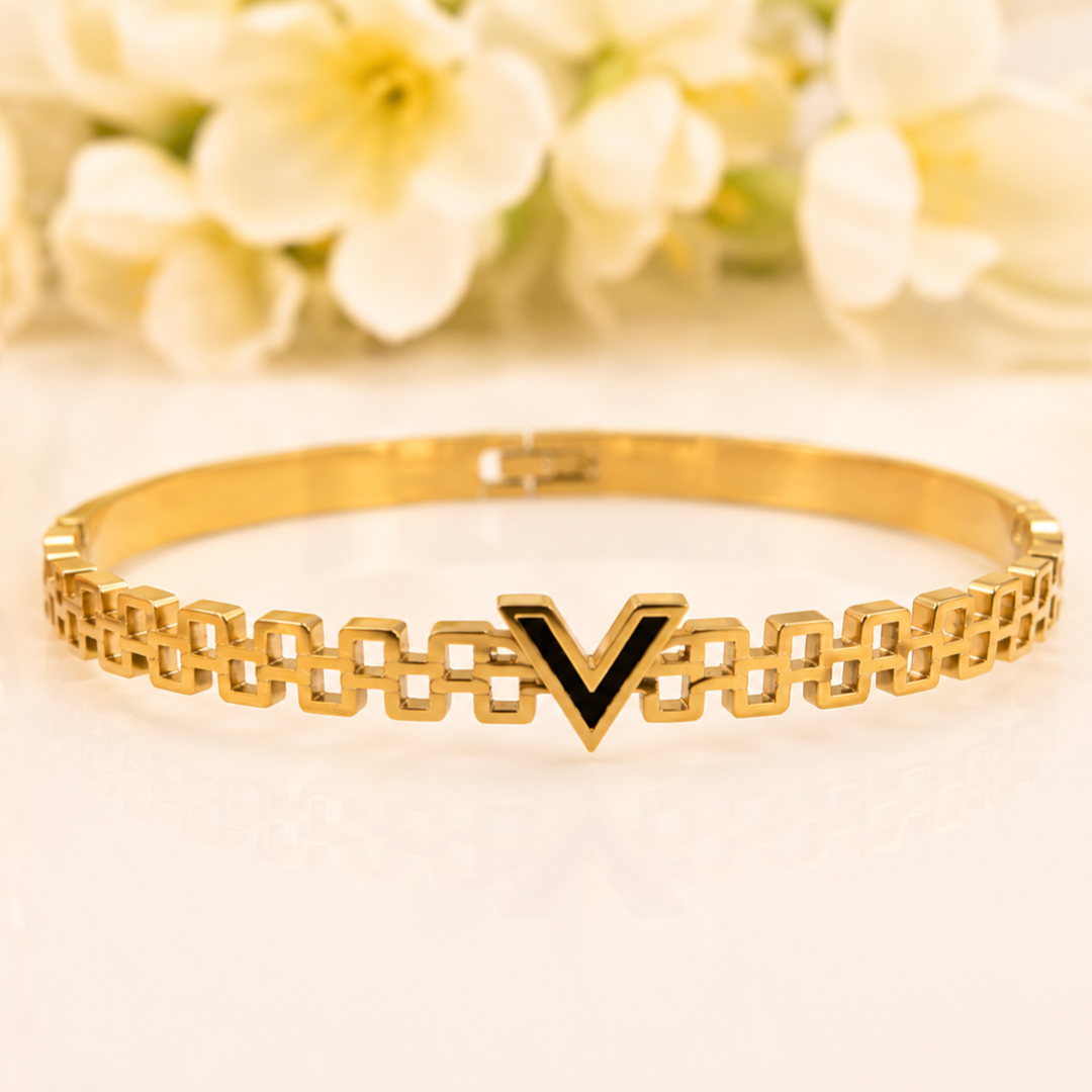 Golden V Emblem Link Bangle
