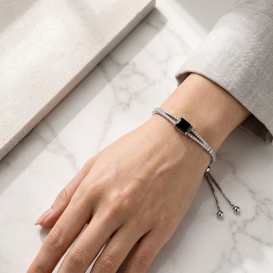 Silver Black Centre Slider Tennis Bracelet
