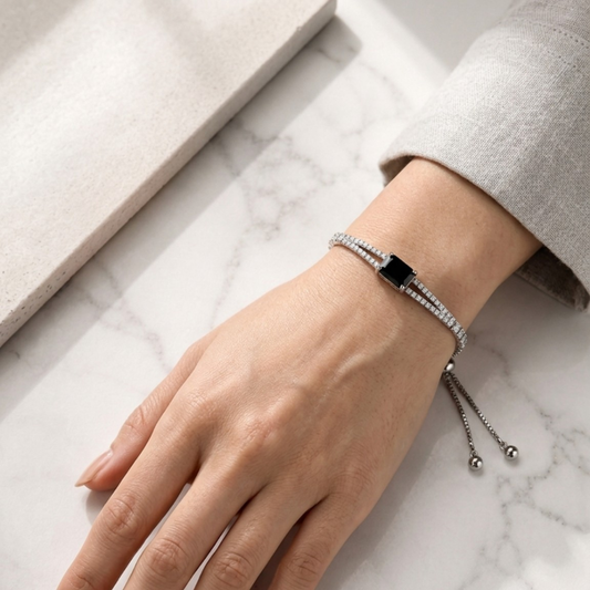 Silver Black Centre Slider Tennis Bracelet