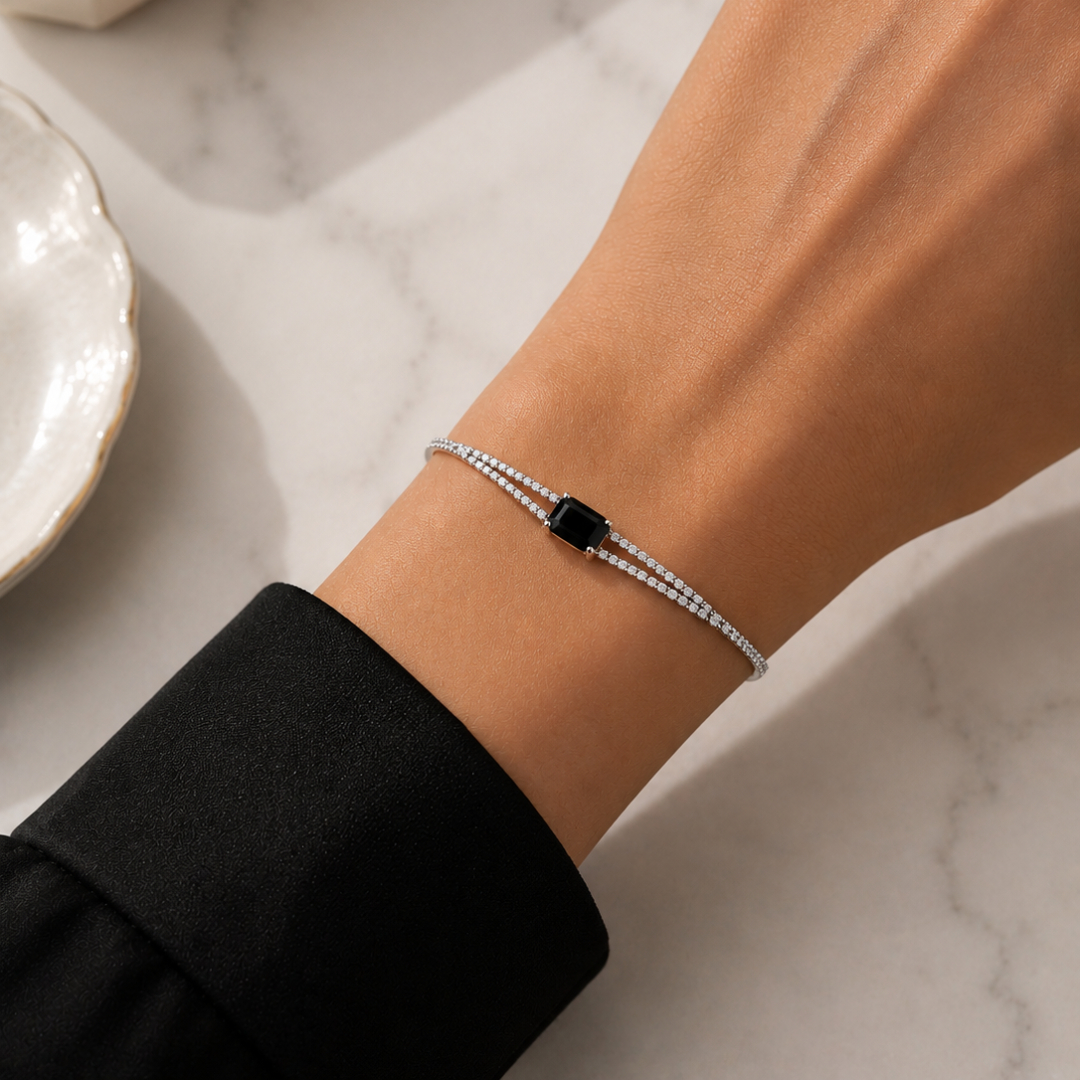Silver Black Centre Slider Tennis Bracelet