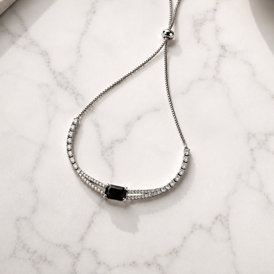 Silver Crystal Slider Bracelet with Black Accent