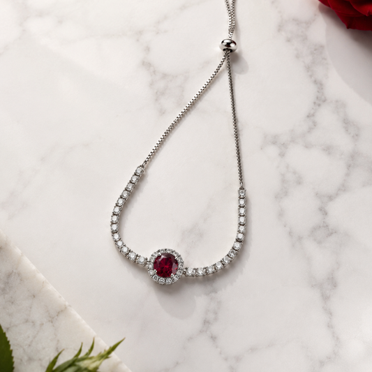 Silver Crystal Slider Bracelet with Ruby Red Stone