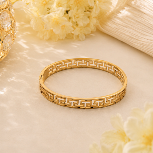 Golden Greek Key Pattern Bangle