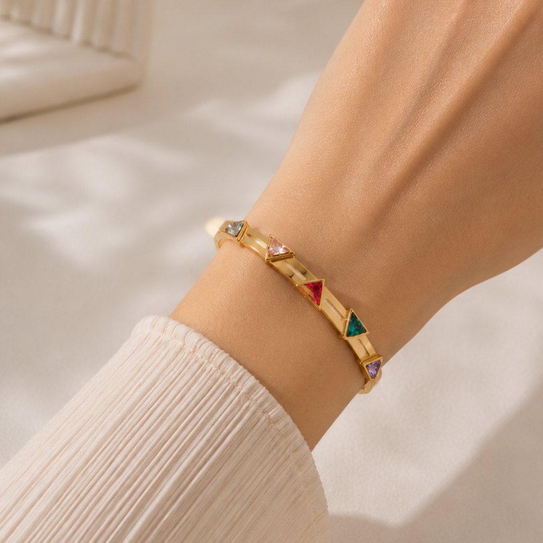 Golden Multicolour Geometric Stone Bangle