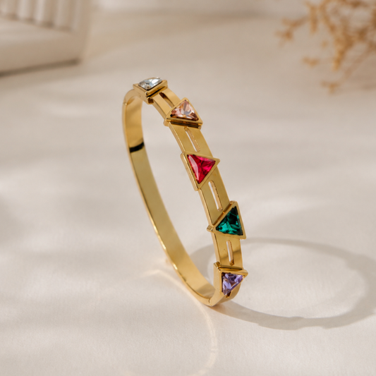 Golden Multicolour Geometric Stone Bangle
