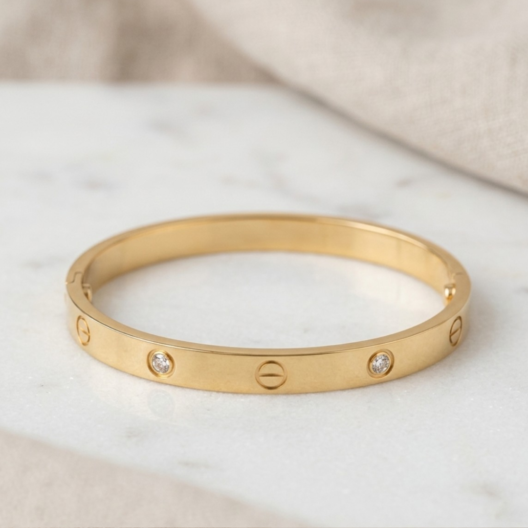 Golden Crystal Screw Motif Bangle