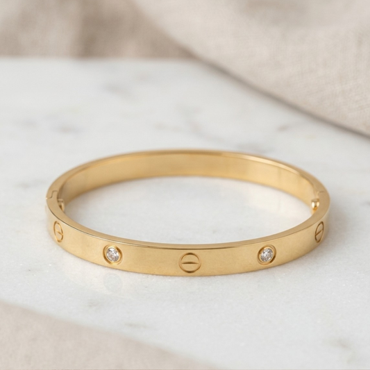 Golden Crystal Screw Motif Bangle