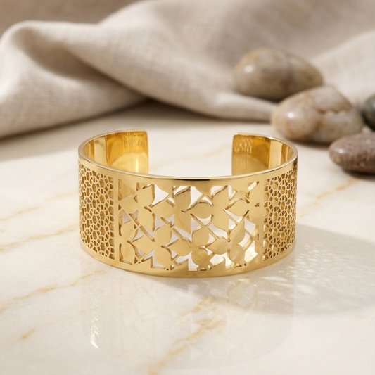 Golden Star Cut-Out Wide Cuff Bracelet