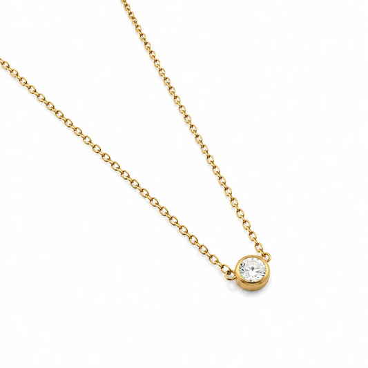 Delicate Golden Solitaire Pendant Necklace