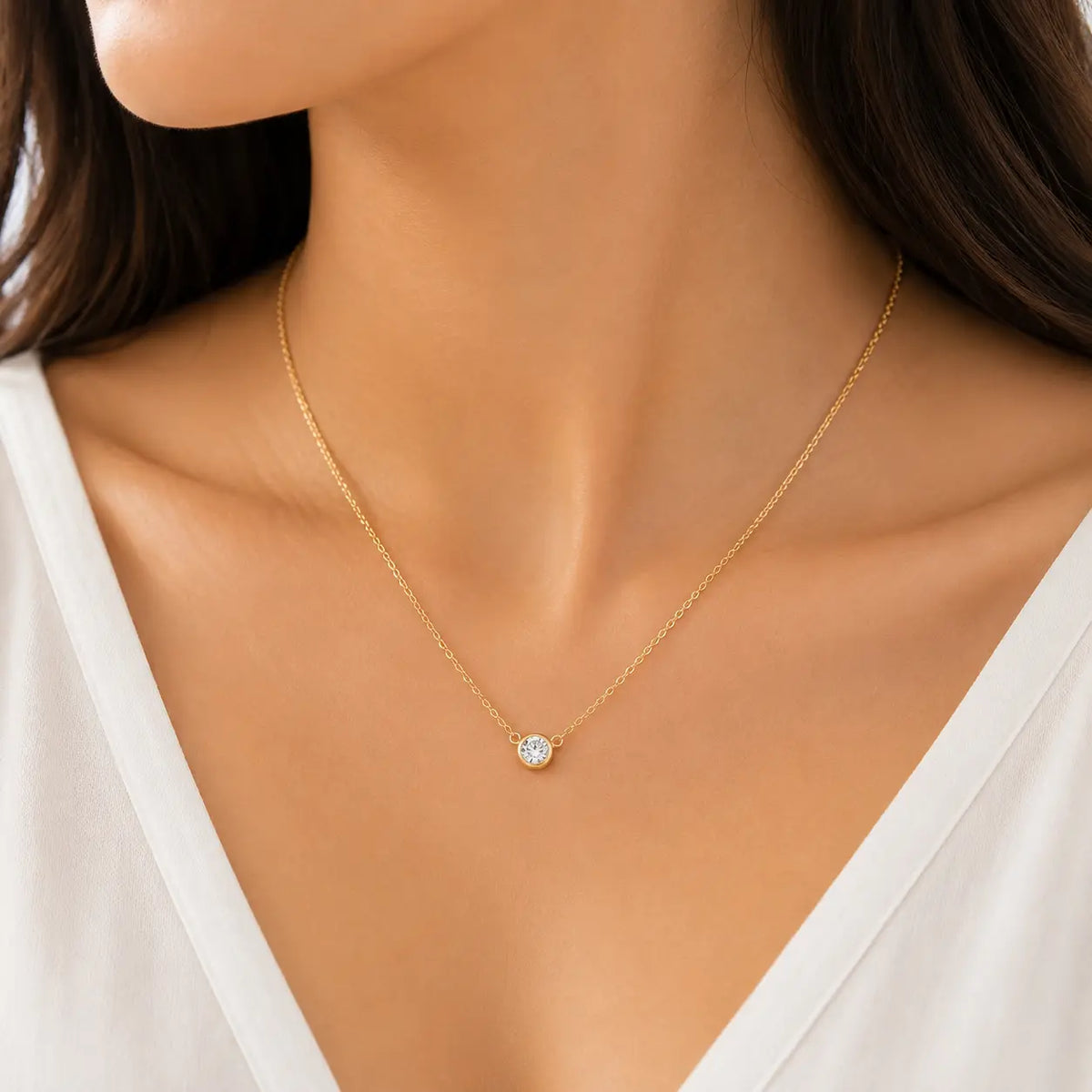 Delicate Golden Solitaire Pendant Necklace