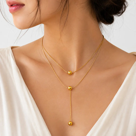 Double Layer Golden Y Drop Necklace