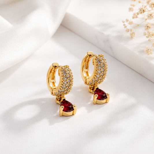 Ruby Teardrop Pavé Huggie Earrings product view
