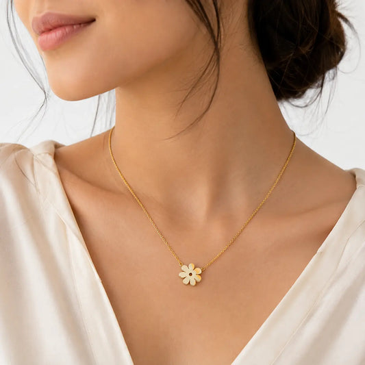 Golden Crystal Flower Pendant Necklace