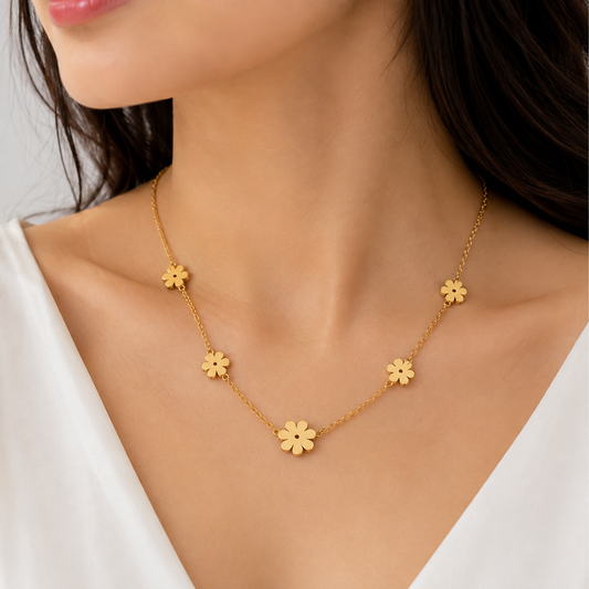 Golden Daisy Flower Charm Necklace