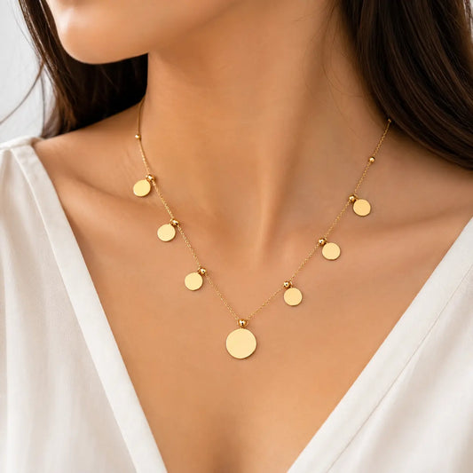 Golden Disc Cascade Pendant Necklace