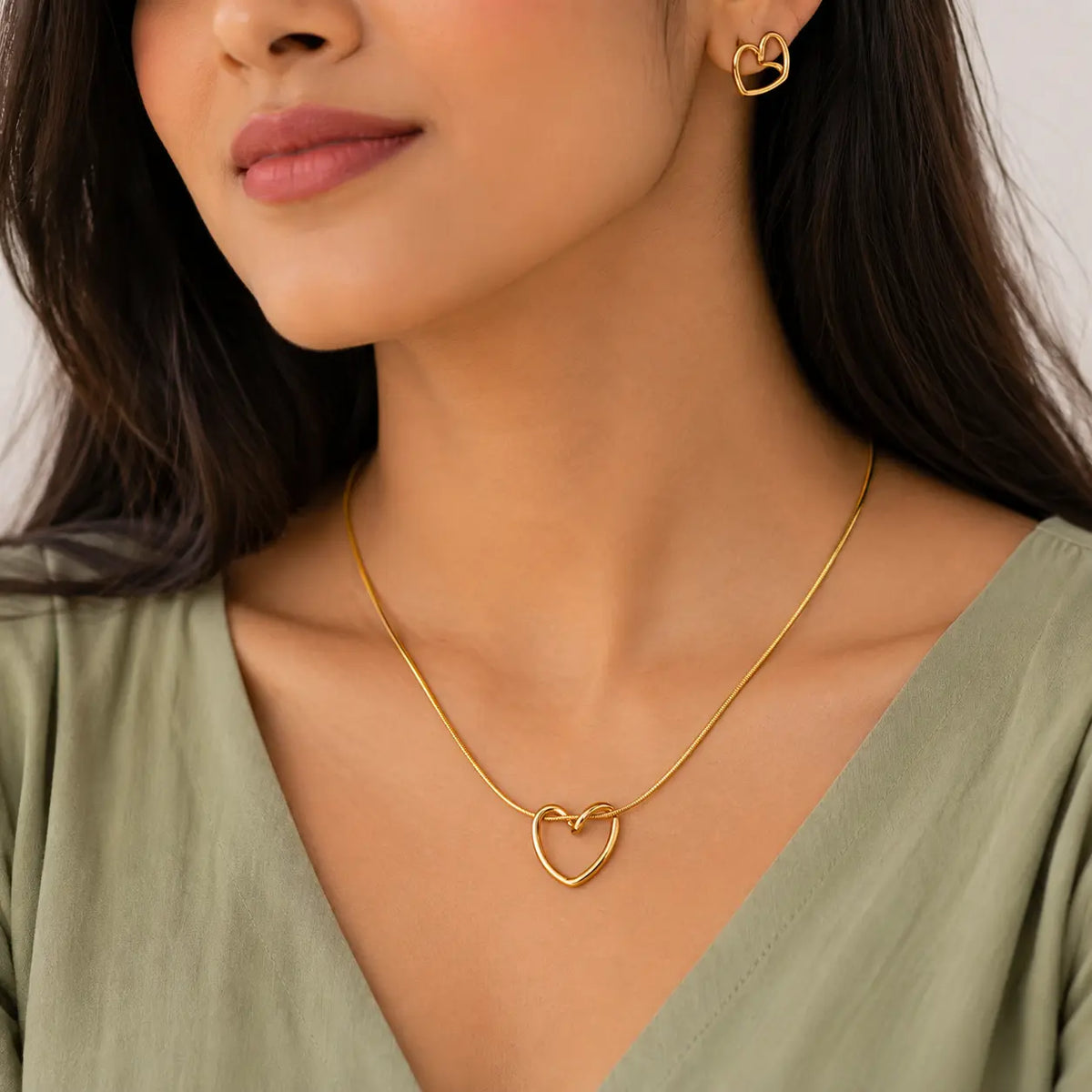 Golden Double Heart Pendant Necklace