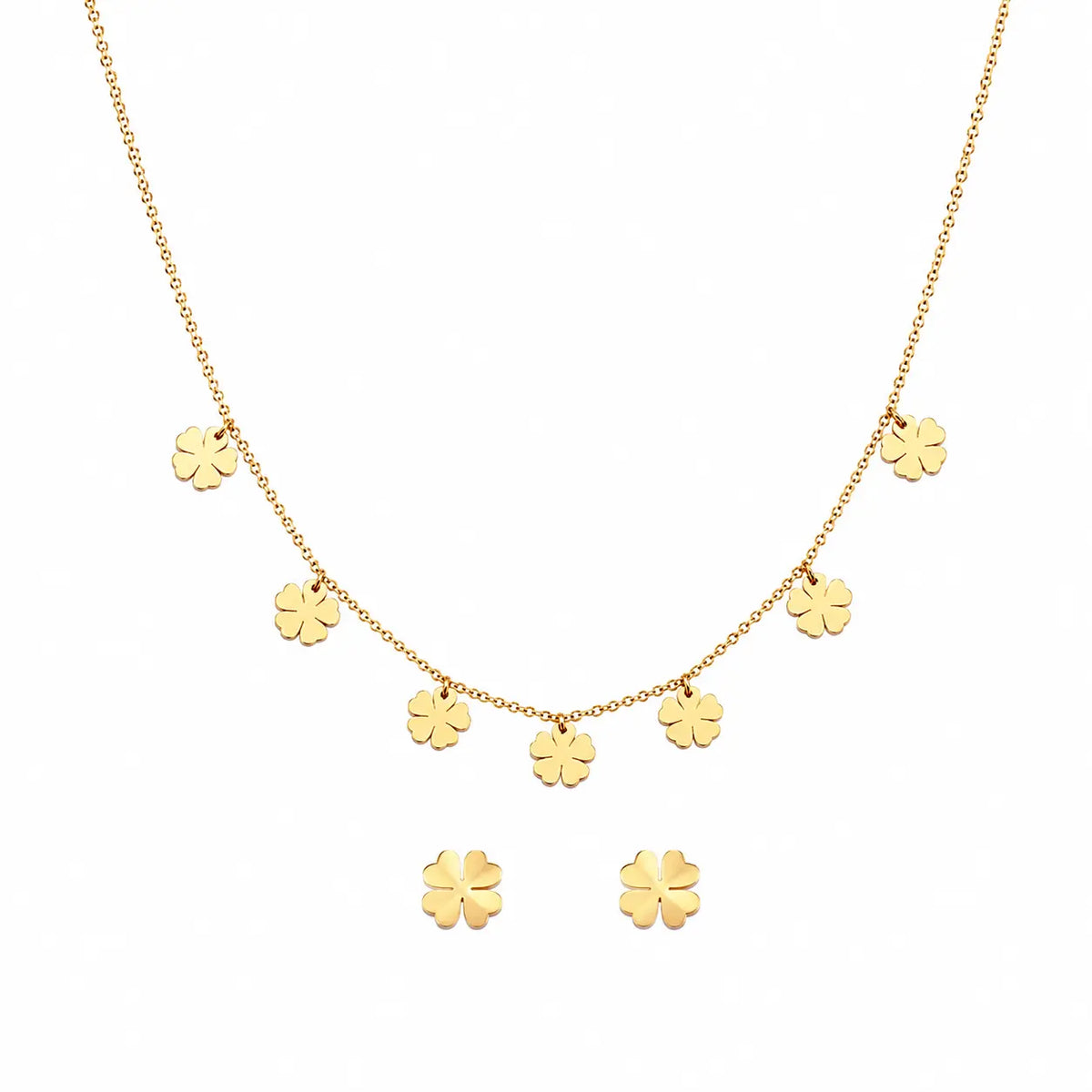 Golden Floral Charm Necklace Set