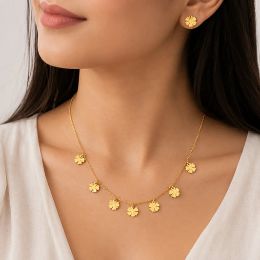 Golden Floral Charm Necklace Set