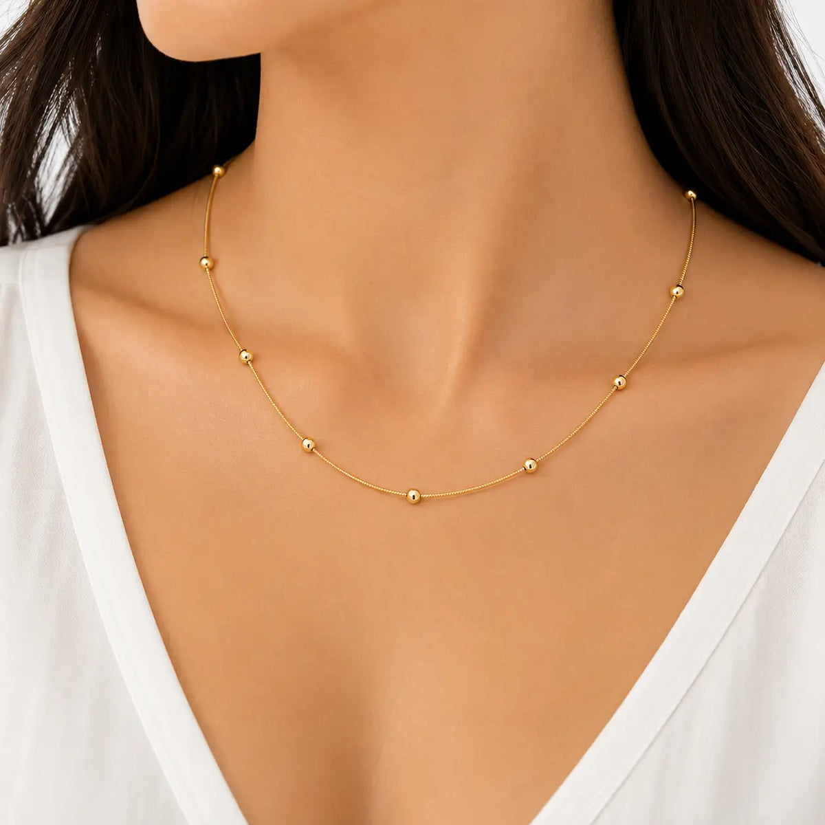 Minimal Golden Beaded Chain Necklace