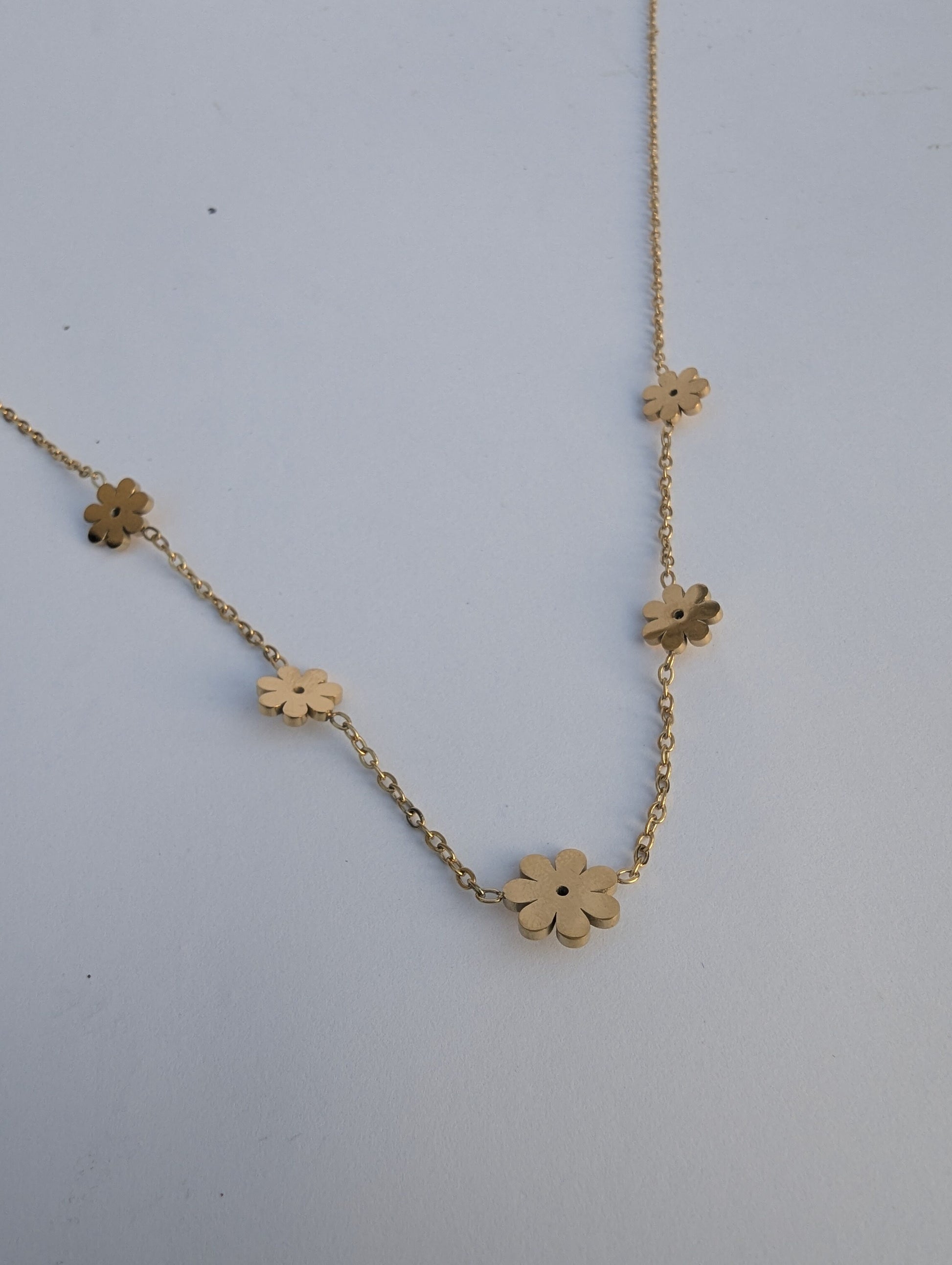 Golden Daisy Flower Charm Necklace in gold tone