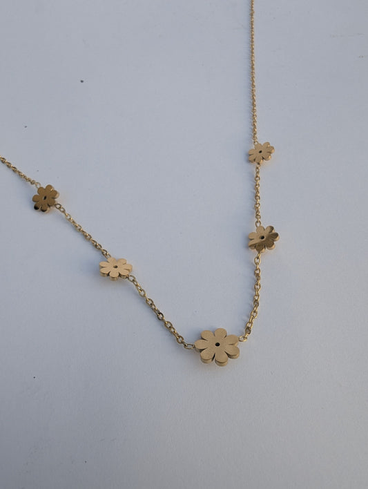 Golden Daisy Flower Charm Necklace in gold tone