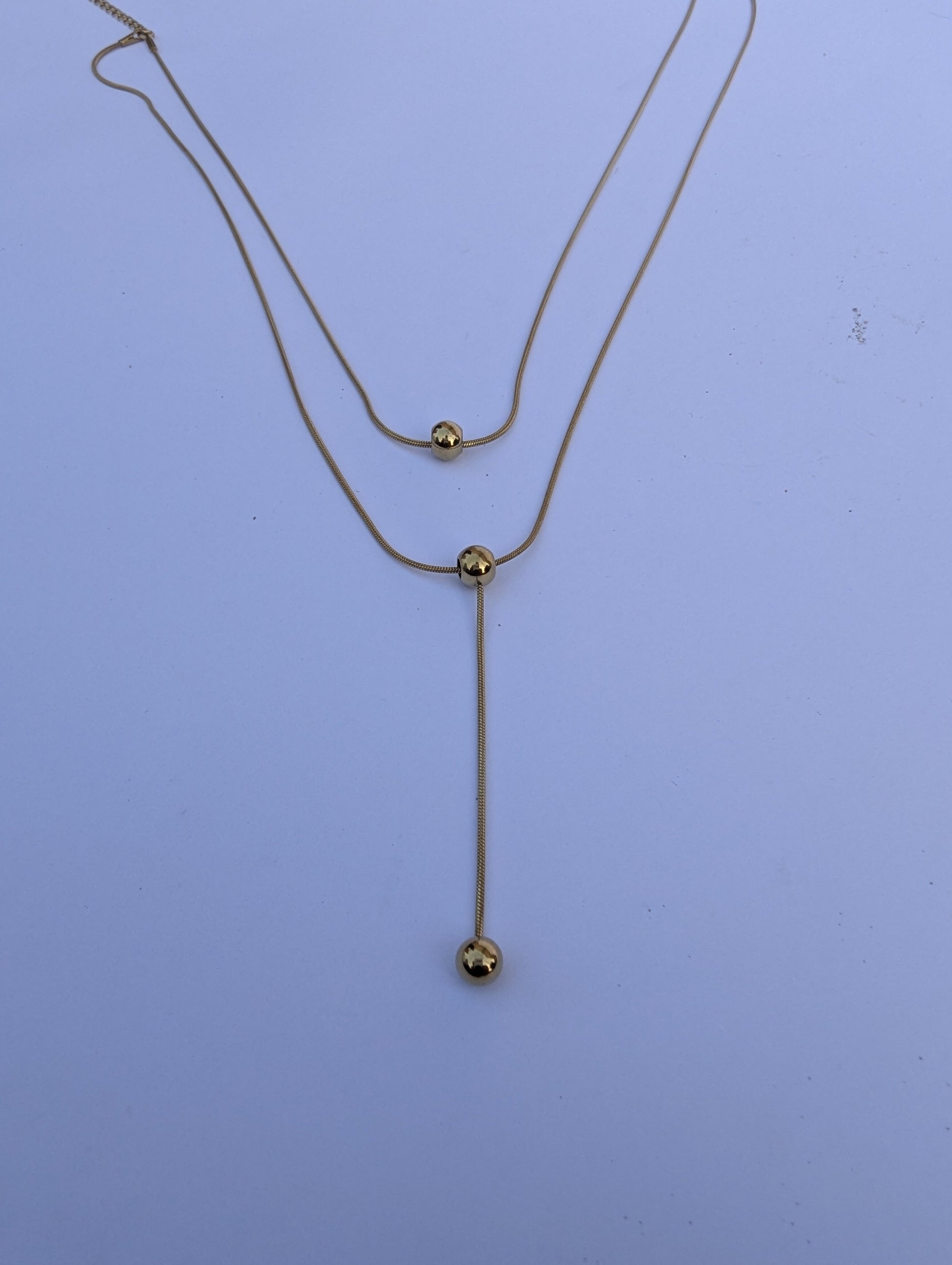 Double Layer Golden Y Drop Necklace in gold tone