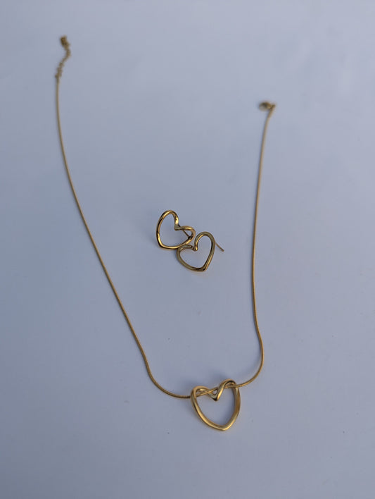 Golden Double Heart Pendant Necklace in gold tone