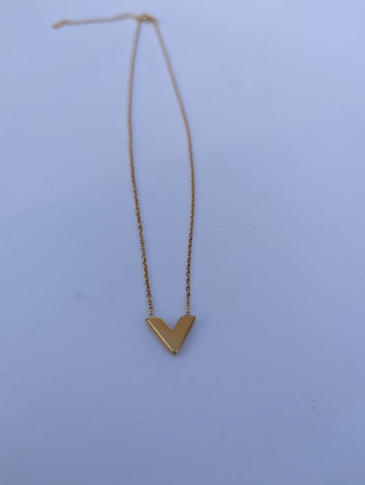 Minimal Golden V Pendant Necklace in gold tone