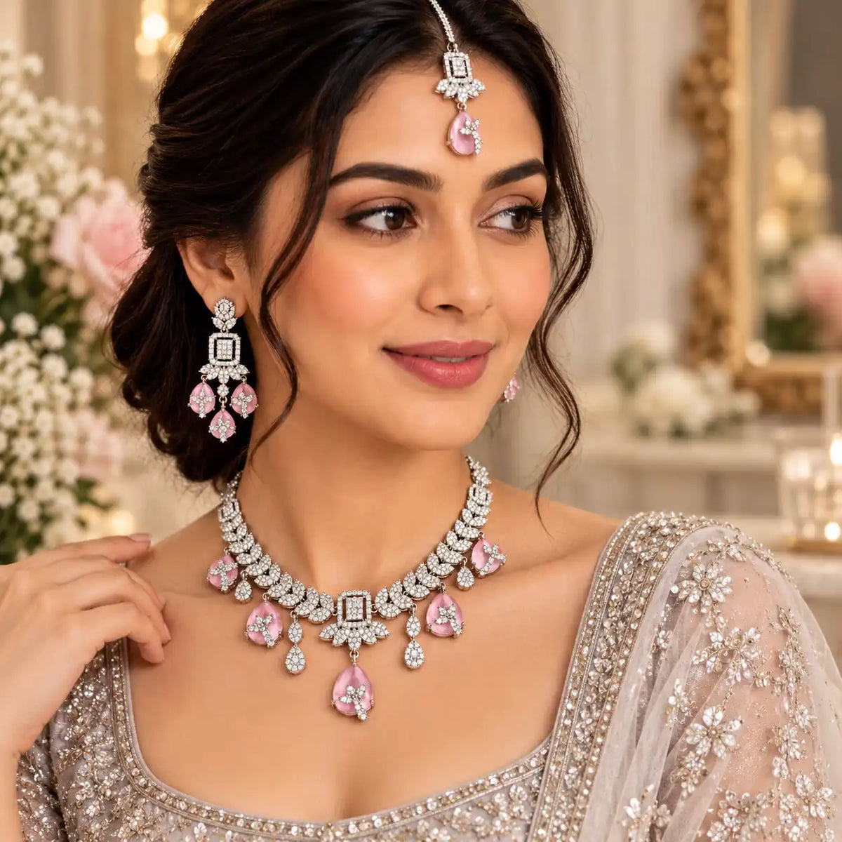 Blush Royale Signature Bridal Jewellery Set worn by model