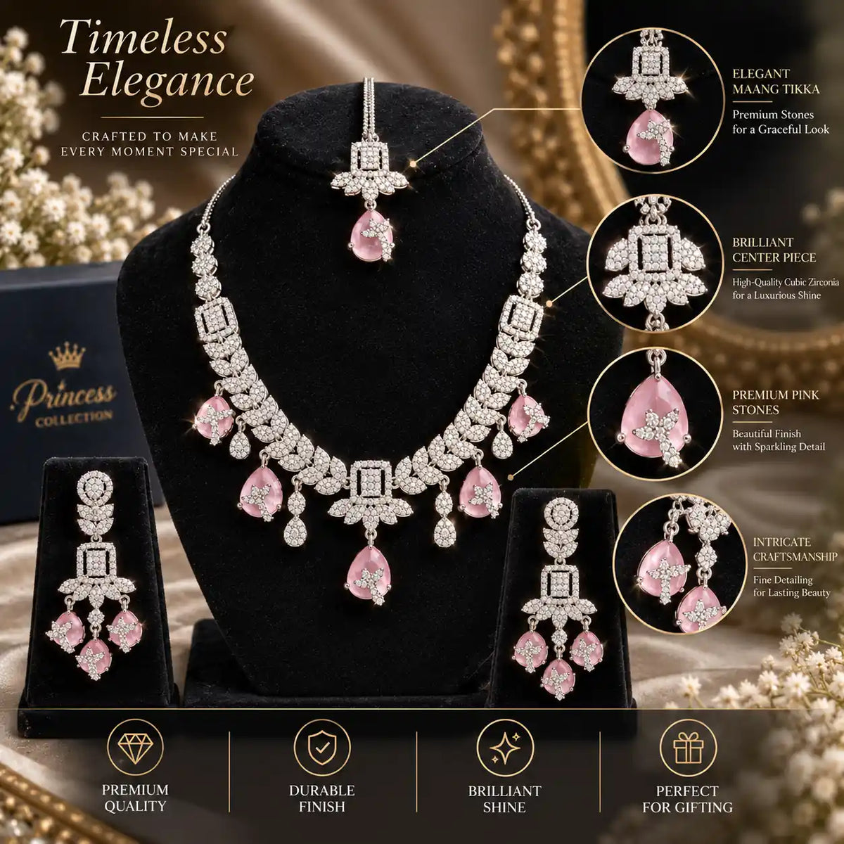 Blush Royale Signature Bridal Jewellery Set detail guide