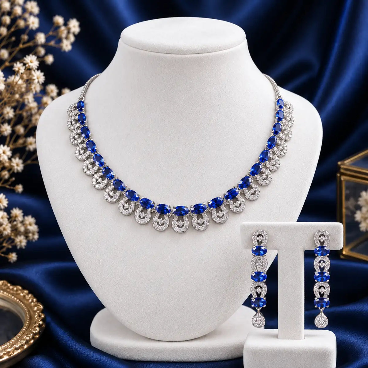 Royal Sapphire Cascade Signature Necklace and Earrings Set
