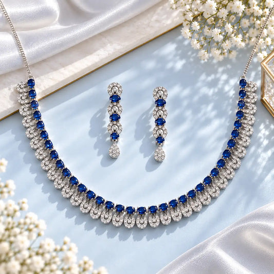 Royal Sapphire Cascade Necklace Set detailed flat-lay