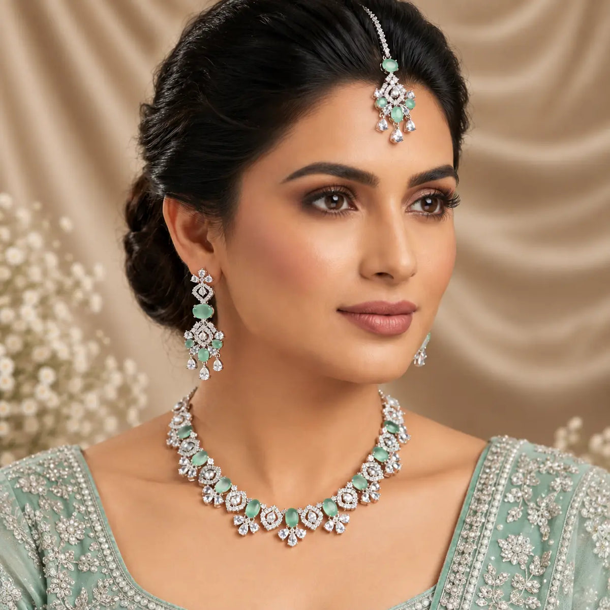 Mint Empress Signature Bridal Jewellery Set worn by model