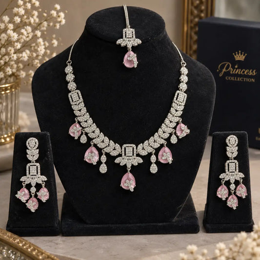 Blush Royale necklace earrings and maang tikka complete set